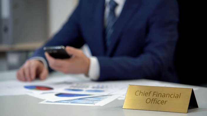 Chief financial officer checking data in annual report