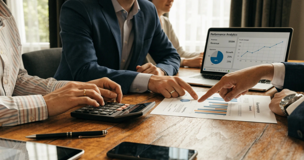 Fractional CFO in Concord Small business team reviewing financial documents together at a desk