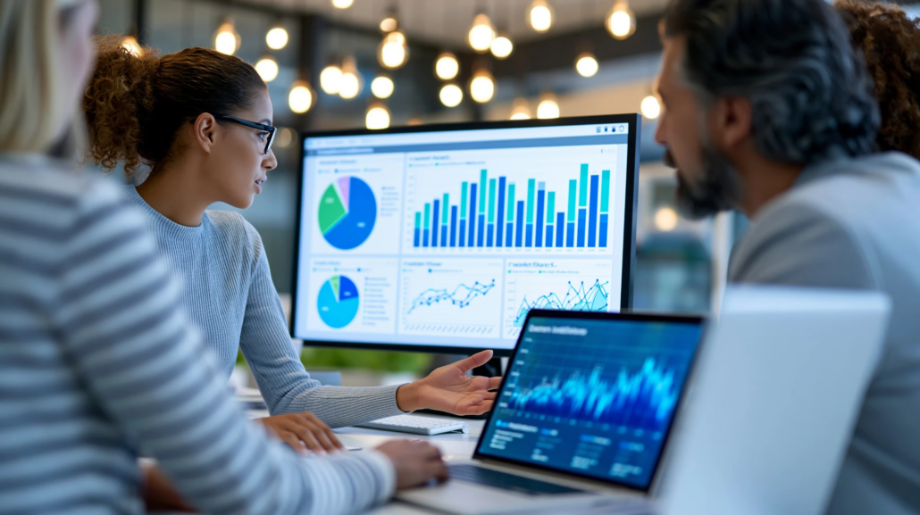 Cash flow forecast and charts on a laptop screen