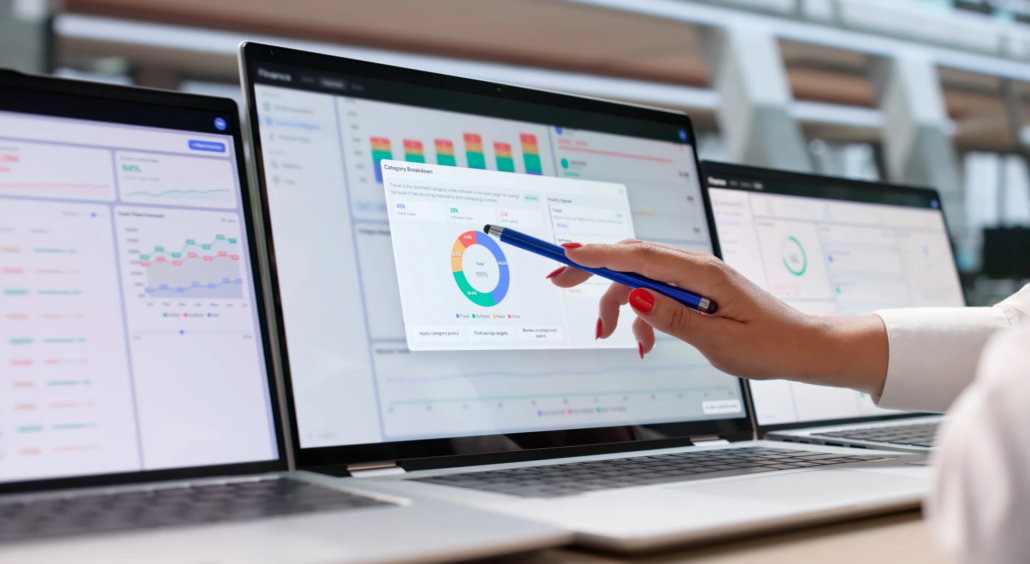 CFO Services in Atlanta Cash flow forecast and charts on a laptop screen